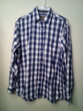 James Tattersall Shirt Men XL 17 17.5 Button Up Long Sleeve 100% Cotton Blue